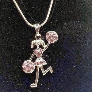 NEW Purple Cheerleader Charm Necklace Articulated Rhinestone Spirit Gift
